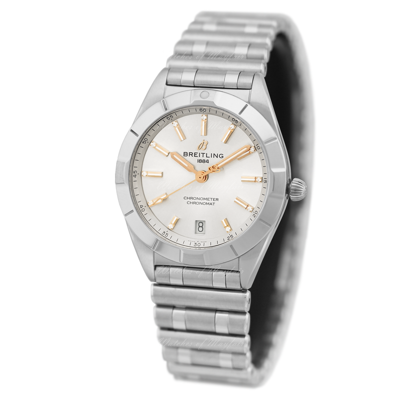 Breitling Chronomat 32 Diamonds White Dial Silver Steel Strap Watch for Women - A77310101A3A1