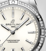 Breitling Chronomat Automatic 36 Diamonds White Dial Silver Steel Strap Watch for Women - A10380591A1A1