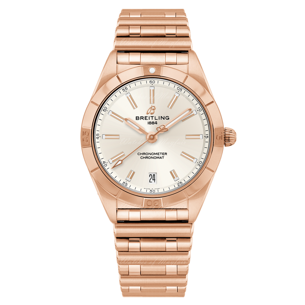 Breitling Chronomat 32 White Dial Rose Gold Steel Strap Watch for Women - R10380101A1R1