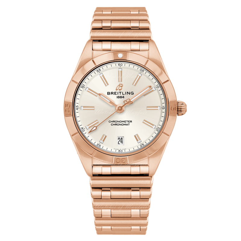Breitling Chronomat 32 White Dial Rose Gold Steel Strap Watch for Women - R10380101A1R1