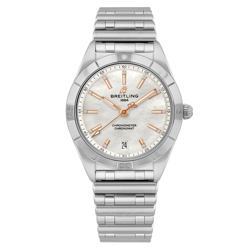 Breitling Chronomat 36 Mother of Pearl Dial Silver Steel Strap Watch for Women - A10380101A4A1