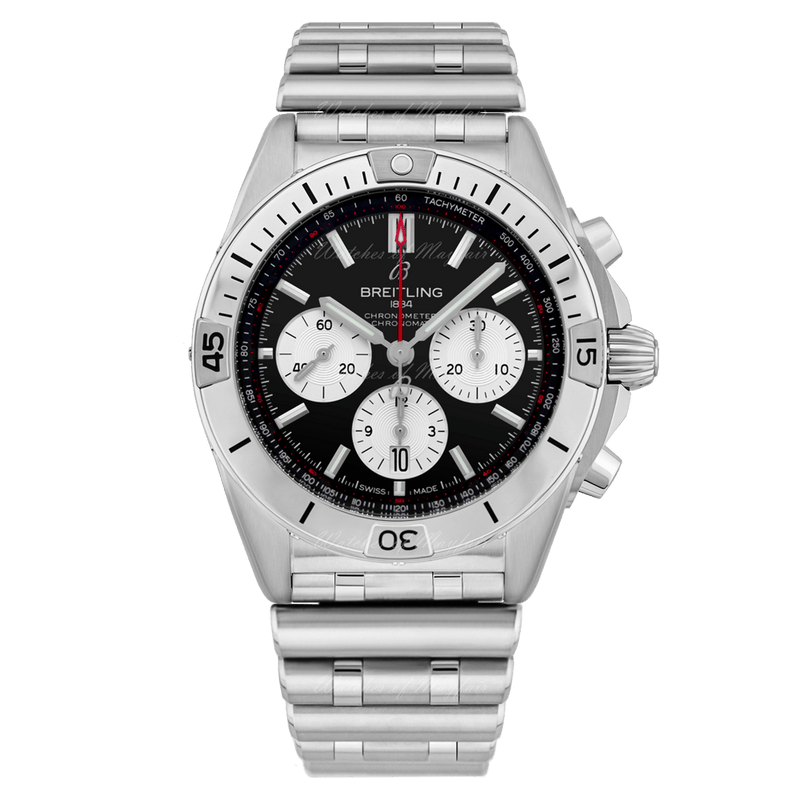 Breitling Chronomat B01 42mm Black Dial Silver Steel Strap Watch for Men - AB0134101B1A1