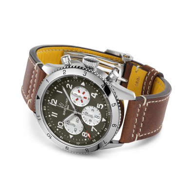 Breitling Super Avi B04 Chronograph GMT 46 Curtiss Warhawk Green Dial Brown Leather Strap Watch for Men - AB04452A1L1X1