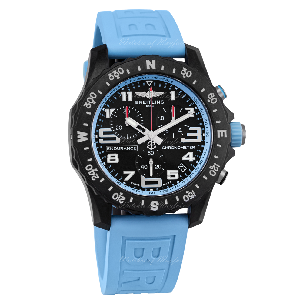 Breitling Endurance Pro Black Dial Light Blue Rubber Strap Watch for Men - X82310281B1S1