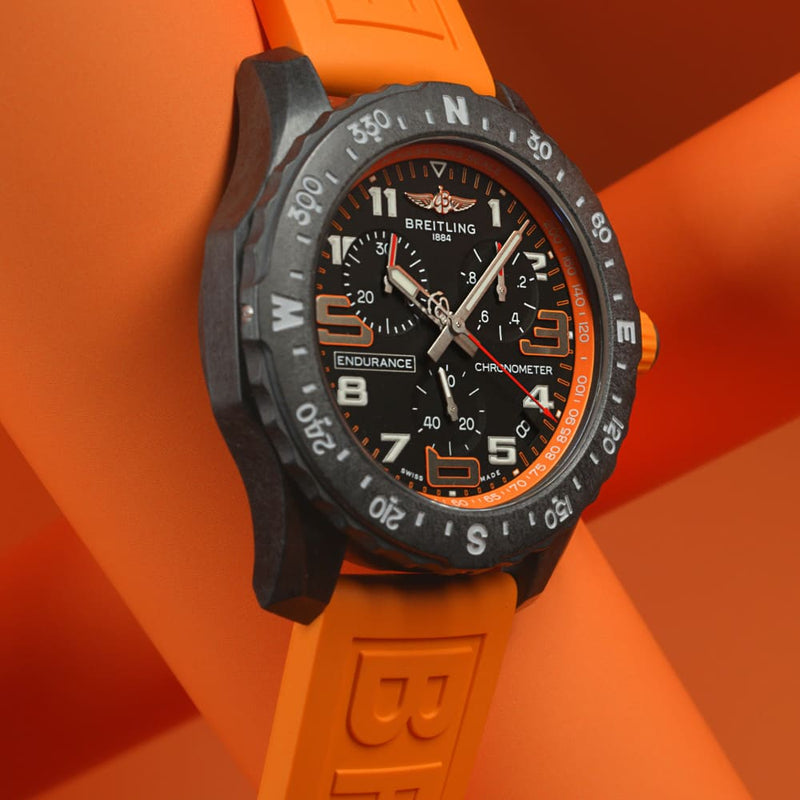 Breitling Endurance Pro Black Dial Orange Rubber Strap Watch for Men - X82310A51B1S1