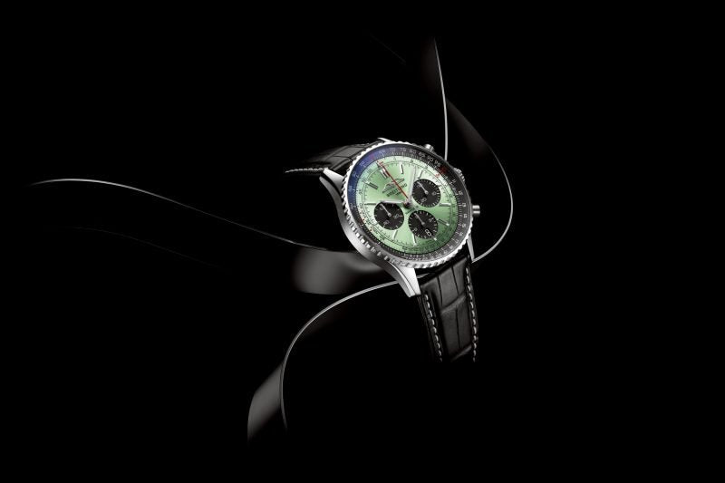 Shop Breitling Navitimer B01 Chronograph 43 Green Dial Black Leather Strap Watch for Men - AB0138241L1P1 in USA