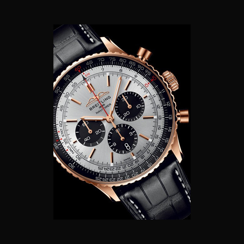 Shop Breitling Navitimer B01 Chronograph 46 Silver Dial Black Leather Strap Watch for Men - RB0137241G1P1 in USA