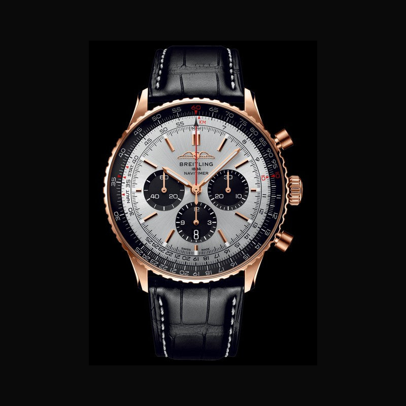 Shop Breitling Navitimer B01 Chronograph 46 Silver Dial Black Leather Strap Watch for Men - RB0137241G1P1 in USA