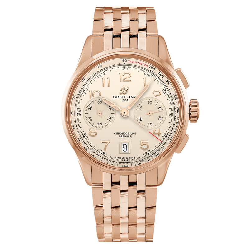 Breitling Premier B01 Chronograph 42 White Dial Rose Gold Steel Strap Watch for Men - RB0145371G1R1