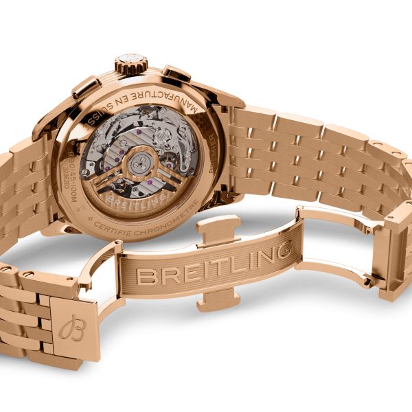 Breitling Premier B01 Chronograph 42 White Dial Rose Gold Steel Strap Watch for Men - RB0145371G1R1
