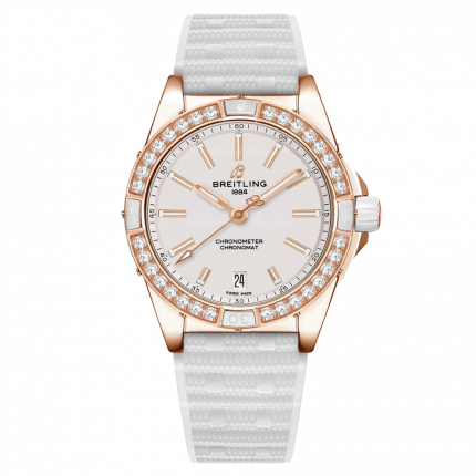 Breitling Super Chronomat Automatic 38 Origins Diamonds White Dial White Rubber Strap Watch for Women - R17356531G1S1