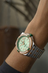 Breitling Super Chronomat Automatic 38 Diamonds Green Dial Two Tone Steel Strap Watch for Women - U17356531L1U1