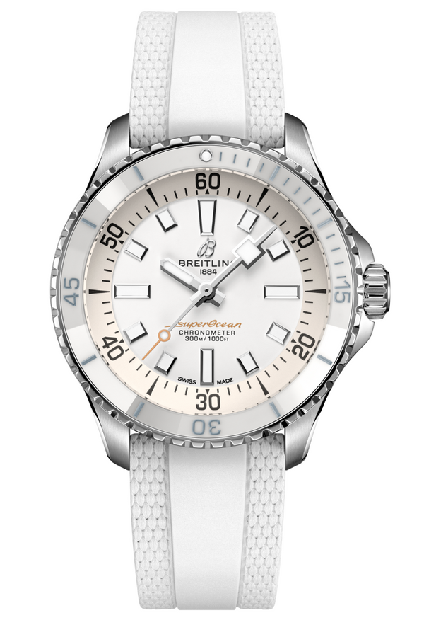 Breitling Superocean Automatic 36 White Dial White Rubber Strap Watch for Men - A17377211A1S1