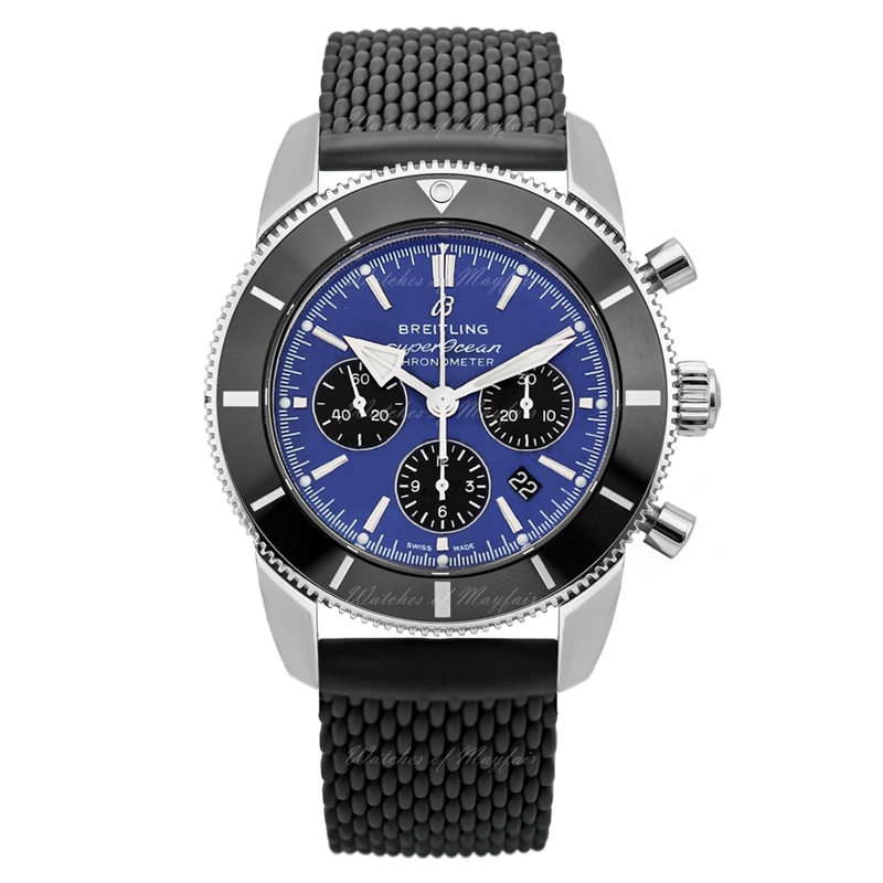 Breitling Superocean Heritage B01 Chronograph 44 Blue Dial Black Mesh Bracelet Watch for Men - AB0162121C1S1