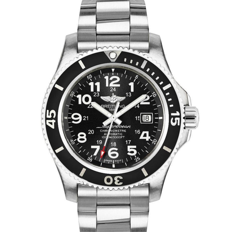 Breitling Superocean II 44mm Black Dial Black Steel Strap Watch for Men - A17392D71B1A1