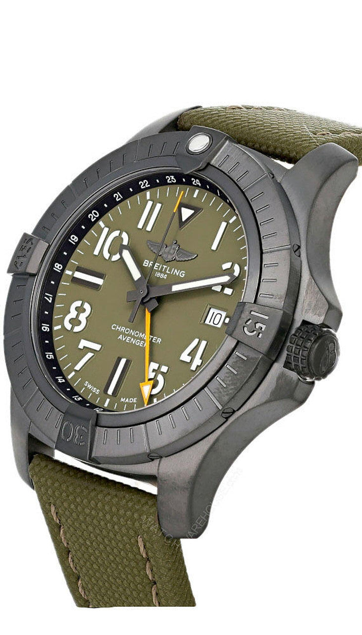 Shop Breitling Avenger Automatic GMT 45 Night Mission Green Dial Green Nylon Strap Watch for Men - V323952A1L1X1 in USA