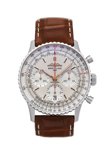 Shop Breitling Navitimer B01 Chronograph 41 White Dial Brown Leather Strap Watch for Men - AB0139211G1P1 in USA
