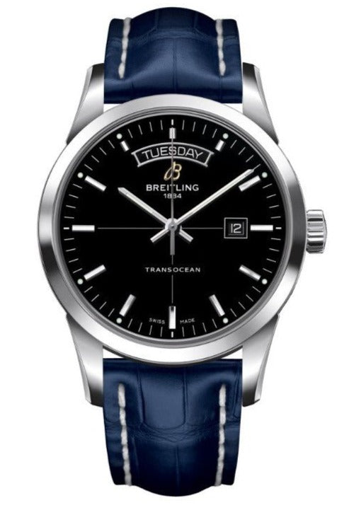Shop Breitling Transocean Day & Date 42mm Automatic Black Dial Black Leather Strap Mens Watch - A4531012/BB69/731P/ A20BA.1 in USA