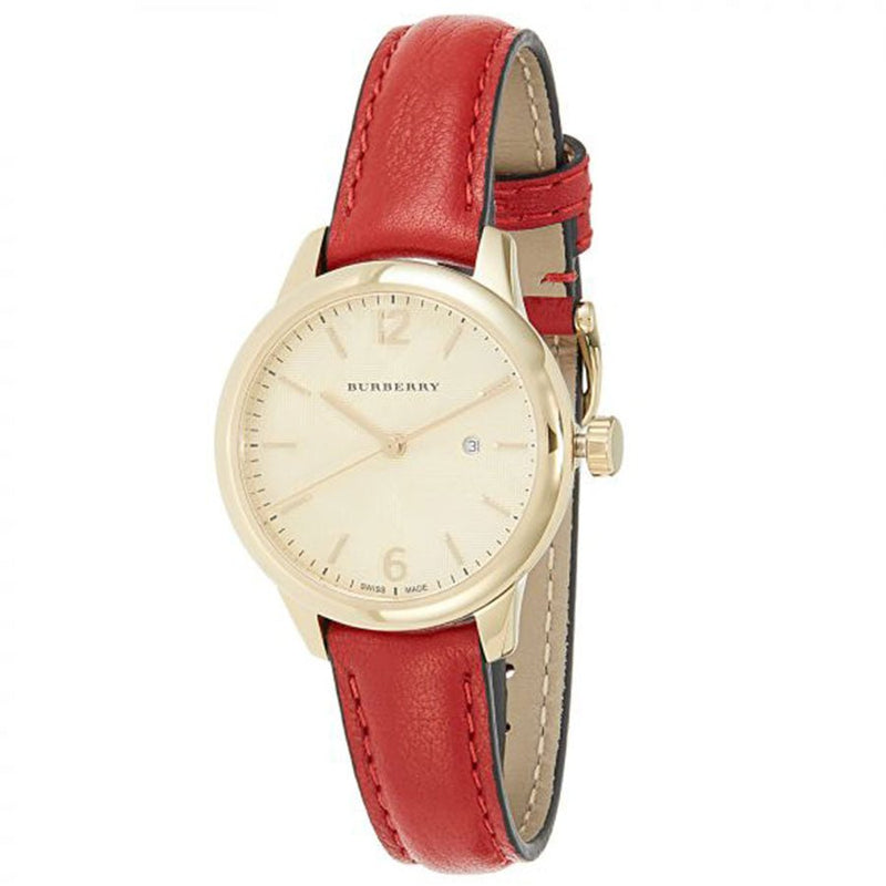 Shop Burberry The Classic Gold Dial Red Leather Strap Watch for Women - BU10102 in USA