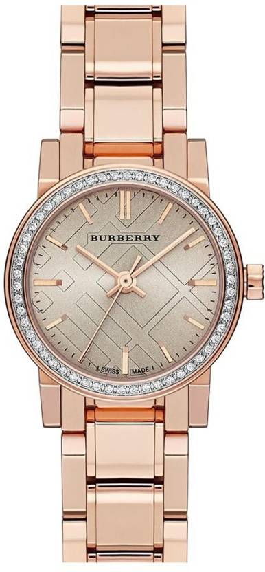 Shop Burberry The City Diamonds Rose Dial Rose Gold Steel Strap Watch for Women - BU9225 in USA