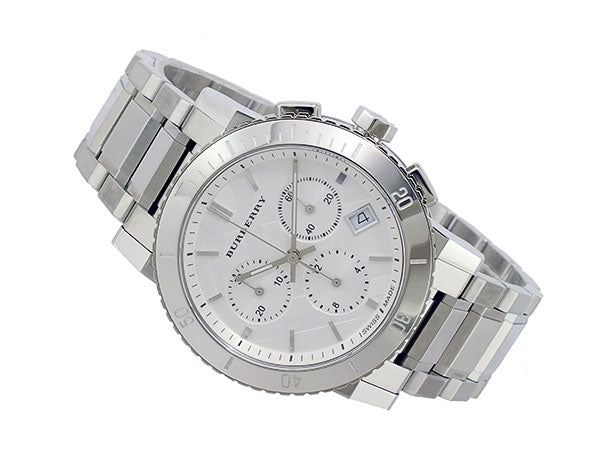 Shop Burberry City Chronograph White Dial Silver Steel Strap Watch For Women - BU9700 in USA