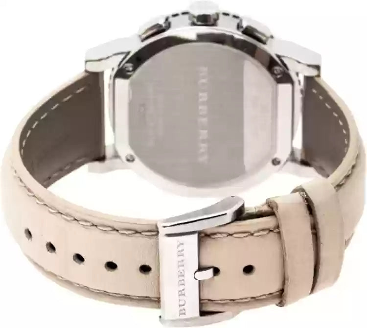 Shop Burberry The City Chronograph Rose Gold Dial Beige Leather Strap Watch For Women - BU9702 in USA