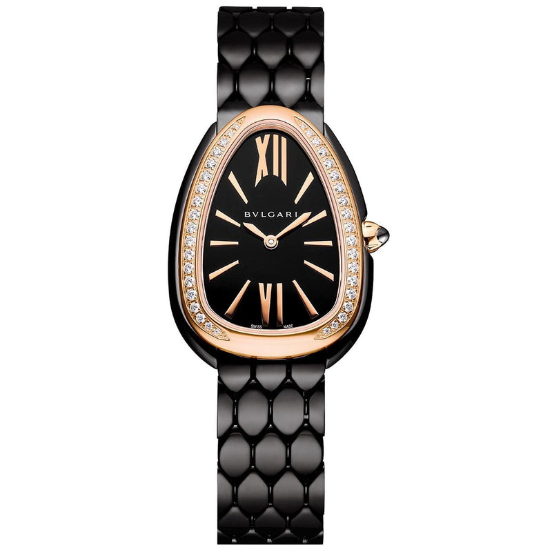 Bvlgari Serpenti Seduttori Diamonds Black Dial Black Steel Strap Watch for Women - SERPENTI103706