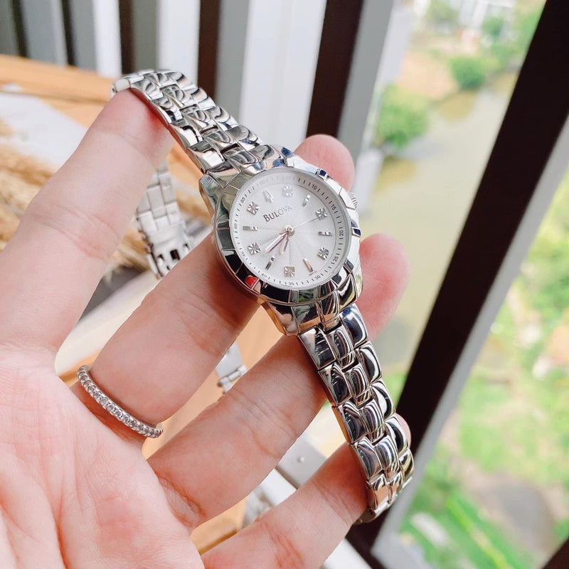 Bulova Classic Diamonds Silver Dial Silver Steel Strap Watch for Women - 96P121 Buy Now By Bulova