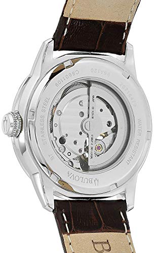 Shop Bulova Classic Skeleton Automatic Brown Dial Brown Leather Strap Watch for Men - 96A120 in USA