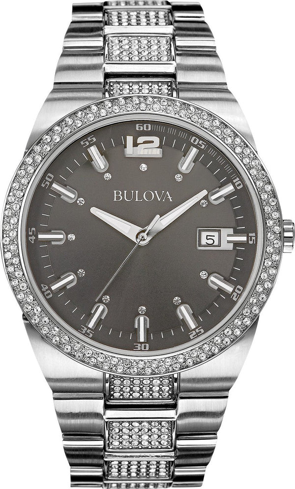 Shop Bulova Crystal Collection Brown Dial Silver Steel Strap Watch for Men - 96B221 in USA