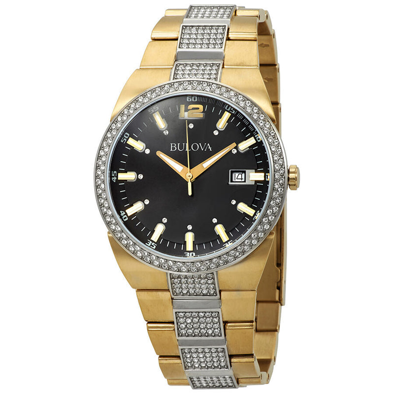 Shop Bulova Crystal Black Dial Two Tone Steel Strap Watch for Men - 98B235 in USA