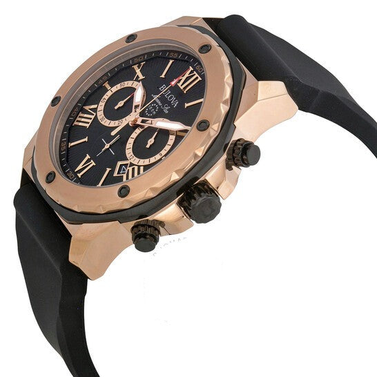 Bulova Marine Star Chronograph Black Dial Black Rubber Strap Watch for Men - 98B104 Buy Now By Bulova