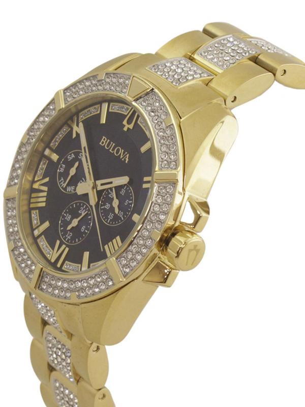 Shop Bulova Crystal Collection Blue Dial Gold Steel Strap Watch for Men - 98C128 in USA