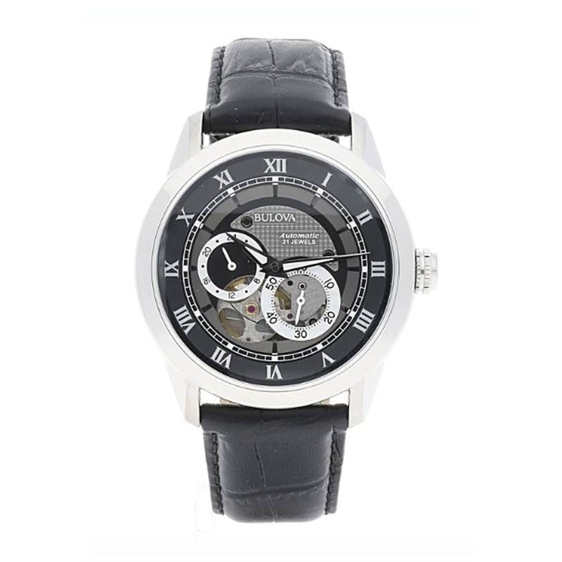 Shop Bulova BVA Classic Automatic Silver Dial Black Leather Strap Watch for Men - 96A135 in USA