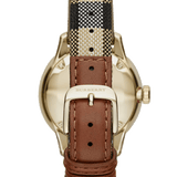 Shop Burberry The Classic Round Gold Dial Brown Leather Strap Unisex Watch - BU10001 in USA
