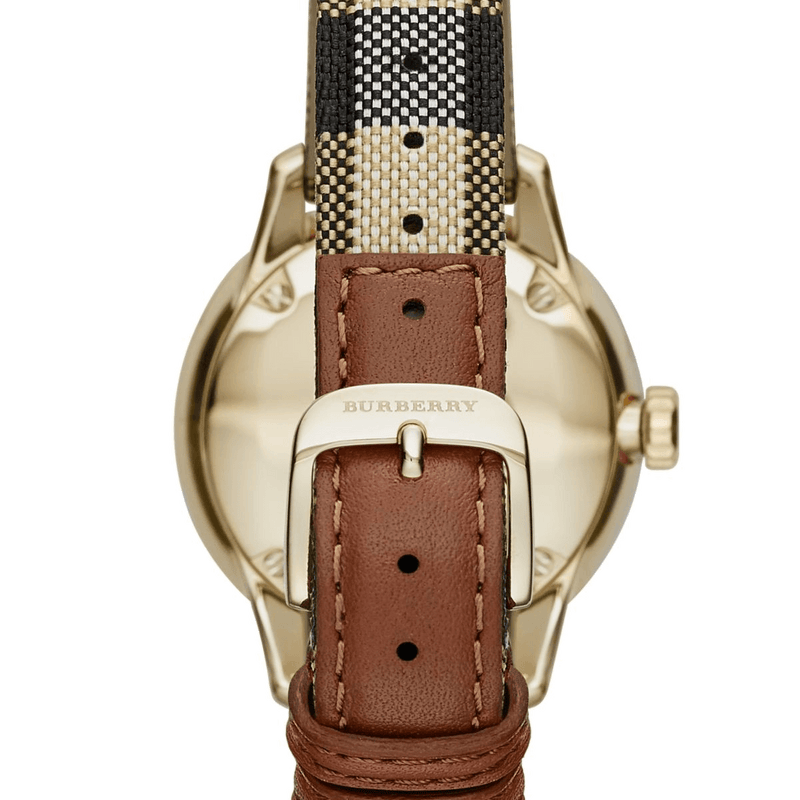 Shop Burberry The Classic Round Gold Dial Brown Leather Strap Unisex Watch - BU10001 in USA