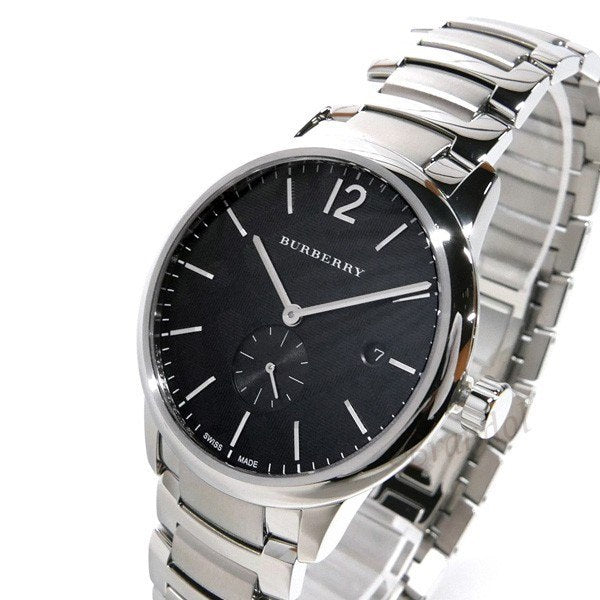 Shop Burberry The Classic Round Black Dial Silver Steel Strap Watch for Men - BU10005 in USA