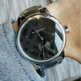 Shop Burberry The Classic Round Black Dial Silver Steel Strap Watch for Men - BU10005 in USA