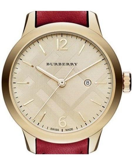 Shop Burberry The Classic Gold Dial Red Leather Strap Watch for Women - BU10102 in USA