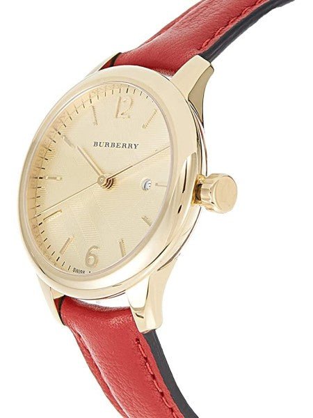 Shop Burberry The Classic Gold Dial Red Leather Strap Watch for Women - BU10102 in USA