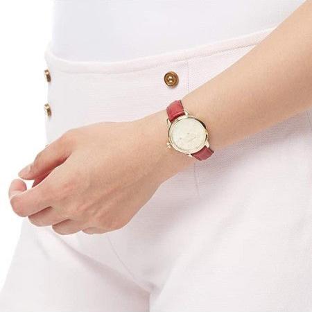 Shop Burberry The Classic Gold Dial Red Leather Strap Watch for Women - BU10102 in USA