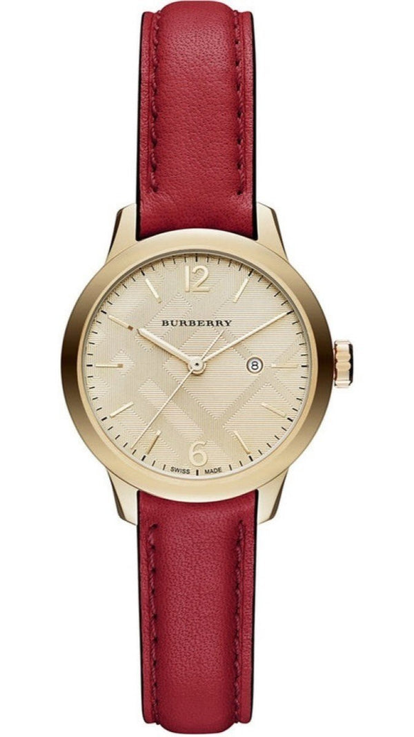 Shop Burberry The Classic Gold Dial Red Leather Strap Watch for Women - BU10102 in USA