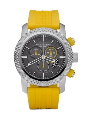 Burberry Sport Chronograph Grey Dial Yellow Rubber Strap Watch for Men - BU7712