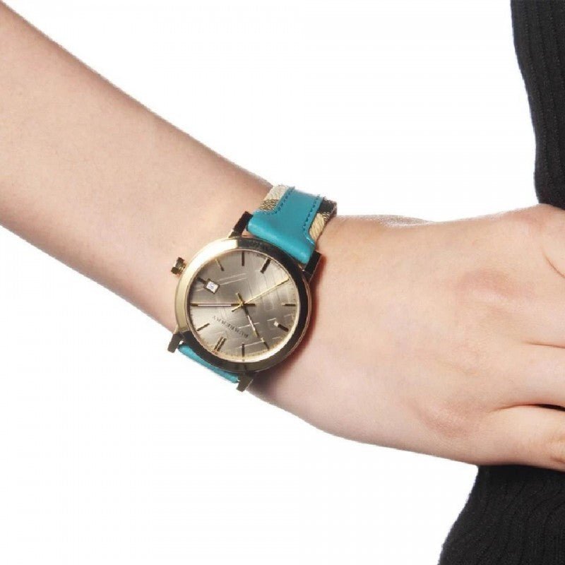 Burberry The City Gold Dial Blue Leather Strap Watch for Women - BU9018 Buy Now By Burberry