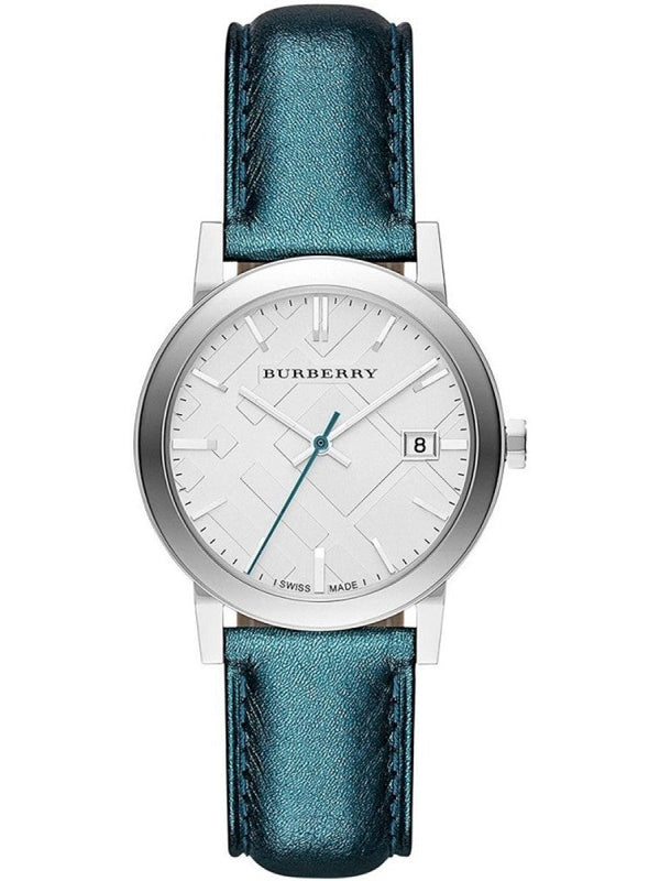 Shop Burberry White Dial Turquoise Leather Strap Watch for Women - BU9120 in USA
