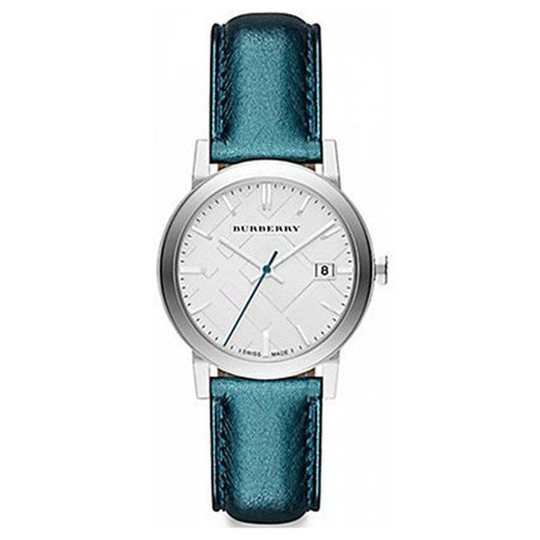 Shop Burberry White Dial Turquoise Leather Strap Watch for Women - BU9120 in USA