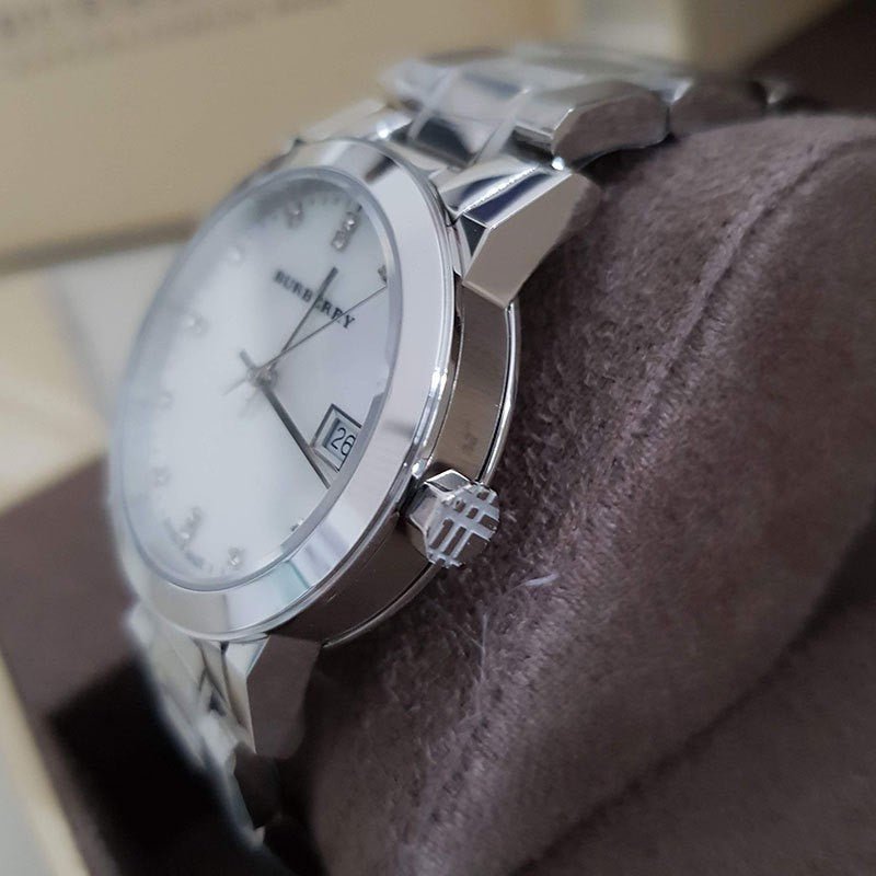 Burberry The City Diamonds Silver Dial Silver Steel Strap Watch for Women - BU9125