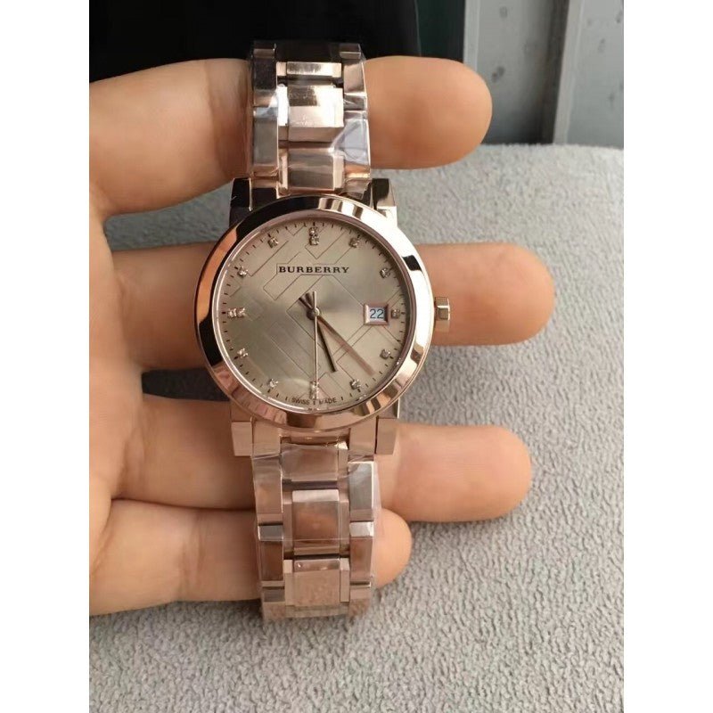 Burberry The City Diamonds Rose Gold Dial Rose Gold Steel Strap Watch for Women - BU9126