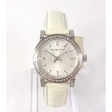 Burberry The City Diamonds Silver Dial White Leather Strap Watch for Women - BU9221