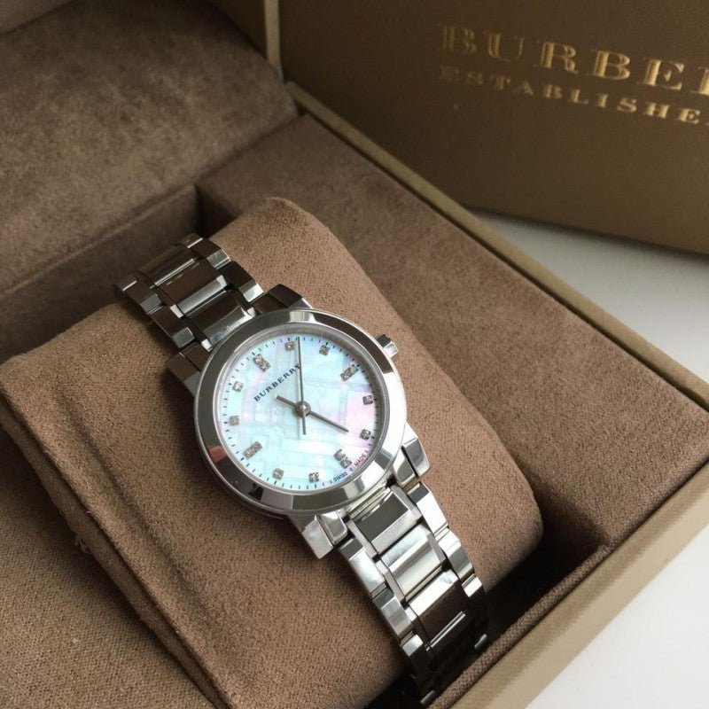 Burberry The City Diamonds Mother of Pearl Dial Silver Steel Strap Watch for Women - BU9224 Buy Now By Burberry
